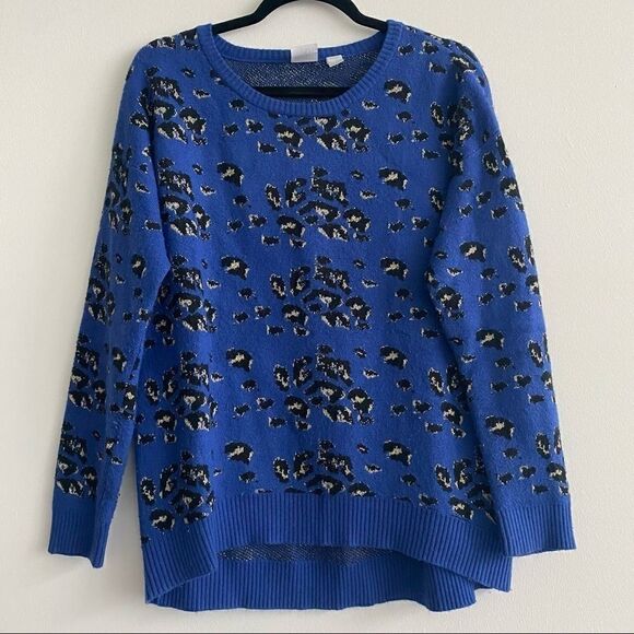 Zero Degrees Celsius Cobalt Blue Leopard Oversized Sweater Size Small - Picture 1 of 8